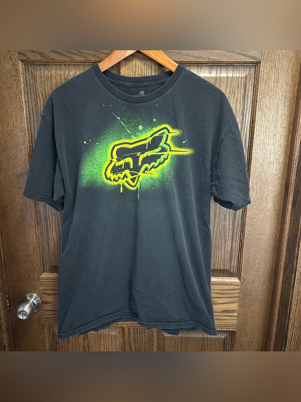 Fox Black Tee with Neon Green Logo Graphic